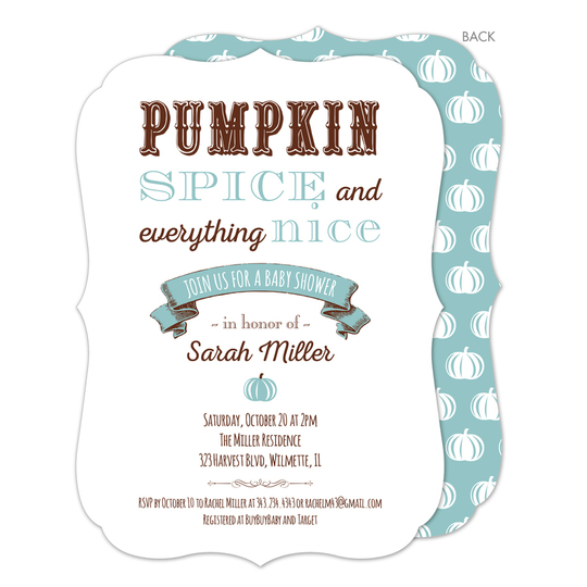 Blue Pumpkin Spice Baby Shower Invitations